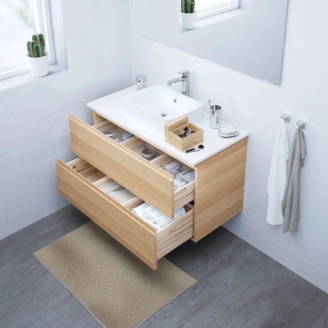 Набор тумбы с раковиной Ikea Godmorgon/Tolken/Horvik раковина 45x45/смеситель 102x49x72 (Под Беленый Дуб/Белый) - 6