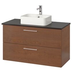 Набор тумбы с раковиной Ikea Godmorgon/Tolken/Horvik раковина 45x45/смеситель 102x49x72 (Под Коричневый Мореный Ясень/Антрацит)