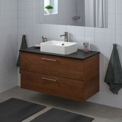 Набор тумбы с раковиной Ikea Godmorgon/Tolken/Horvik раковина 45x45/смеситель 102x49x72 (Под Коричневый Мореный Ясень/Антрацит) Thumb