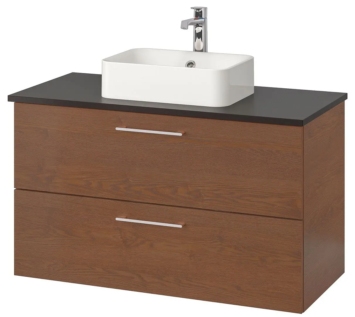 Набор тумбы с раковиной Ikea Godmorgon/Tolken/Horvik раковина 45x45/смеситель 102x49x72 (Под Коричневый Мореный Ясень/Антрацит)