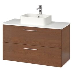 Набор тумбы с раковиной Ikea Godmorgon/Tolken/Horvik раковина 45x45/смеситель 102x49x72 (Под Коричневый Мореный Ясень/Под Мрамор)