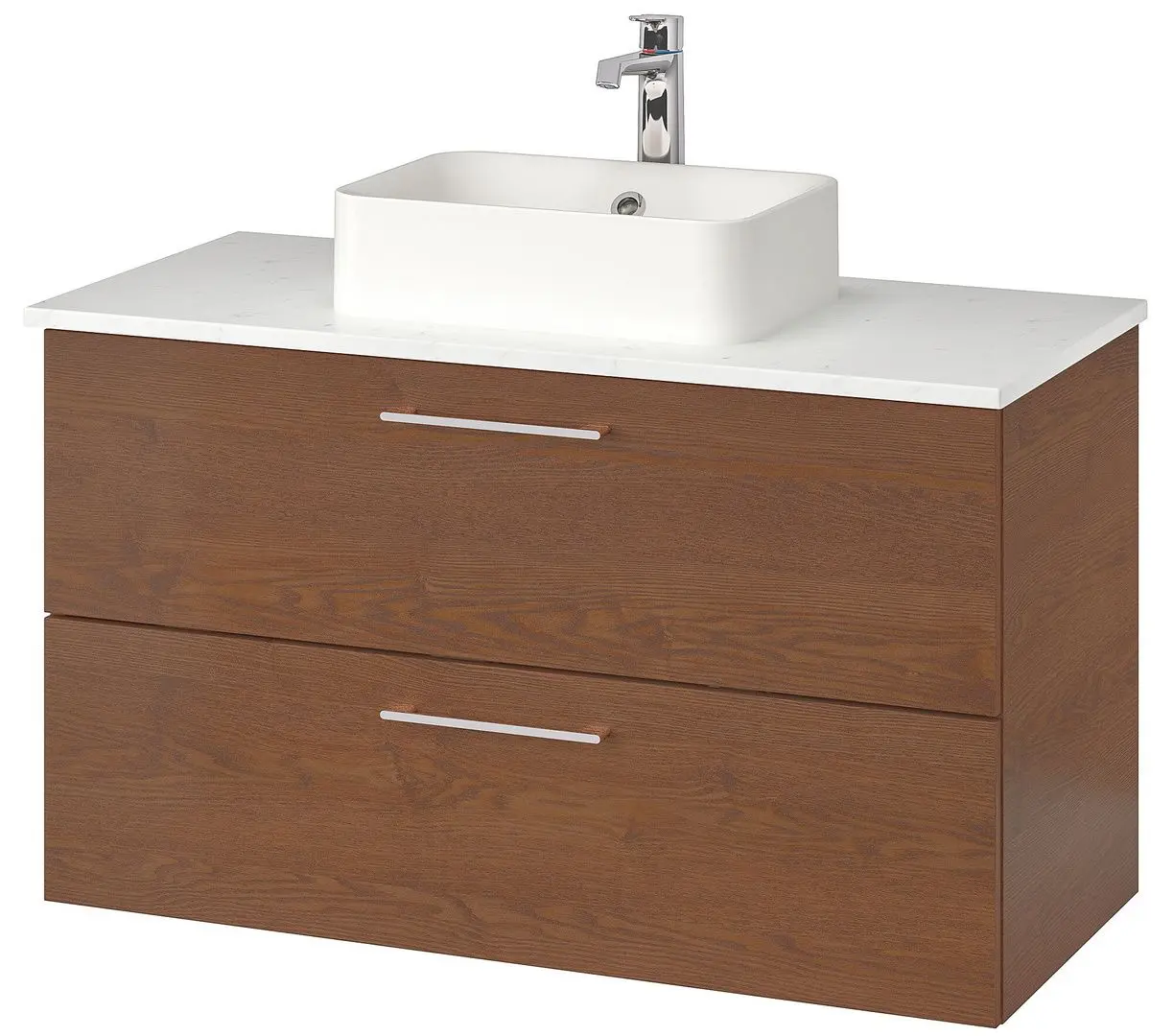 Набор тумбы с раковиной Ikea Godmorgon/Tolken/Horvik раковина 45x45/смеситель 102x49x72 (Под Коричневый Мореный Ясень/Под Мрамор)