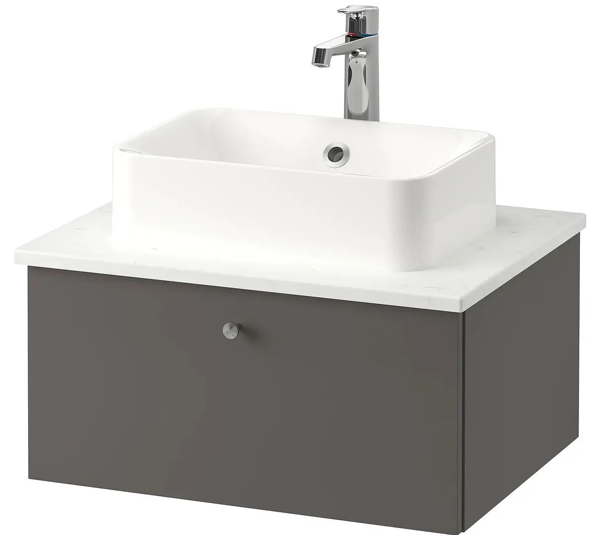 Набор тумбы с раковиной Ikea Godmorgon/Tolken/Horvik раковина 45x45/смеситель 62x49x43 (Гилбурен Темно-серый/Под Мрамор)