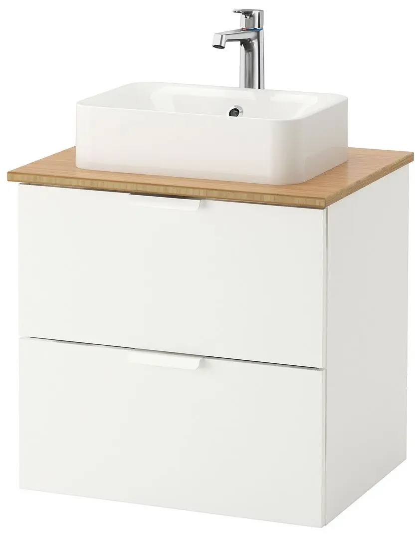 Набор тумбы с раковиной Ikea Godmorgon/Tolken/Horvik раковина 45x45/смеситель 62x49x72 (Белый/Бамбук)