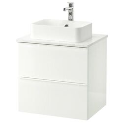 Набор тумбы с раковиной Ikea Godmorgon/Tolken/Horvik раковина 45x45/смеситель 62x49x72 (Белый Глянцевый/Под Мрамор)