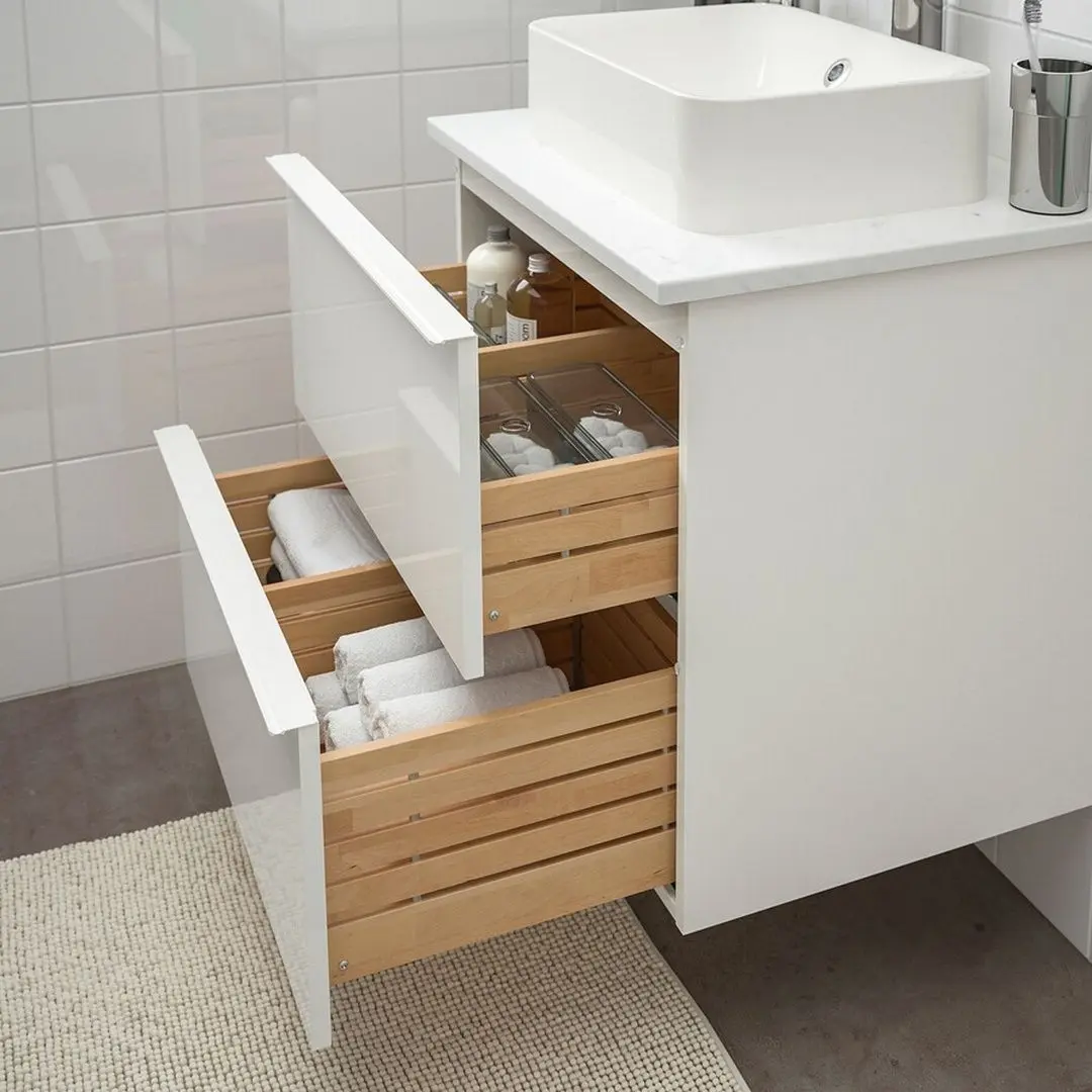 Набор тумбы с раковиной Ikea Godmorgon/Tolken/Horvik раковина 45x45/смеситель 62x49x72 (Белый Глянцевый/Под Мрамор) - 6