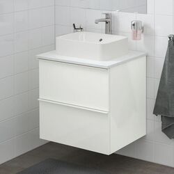 Набор тумбы с раковиной Ikea Godmorgon/Tolken/Horvik раковина 45x45/смеситель 62x49x72 (Белый Глянцевый/Под Мрамор) Thumb