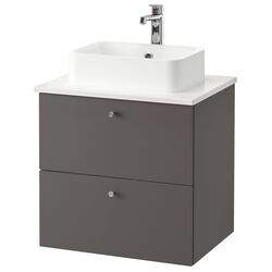 Набор тумбы с раковиной Ikea Godmorgon/Tolken/Horvik раковина 45x45/смеситель 62x49x72 (Гилбурен Темно-серый/Под Мрамор)