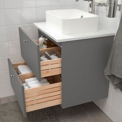 Набор тумбы с раковиной Ikea Godmorgon/Tolken/Horvik раковина 45x45/смеситель 62x49x72 (Гилбурен Темно-серый/Под Мрамор) Thumb