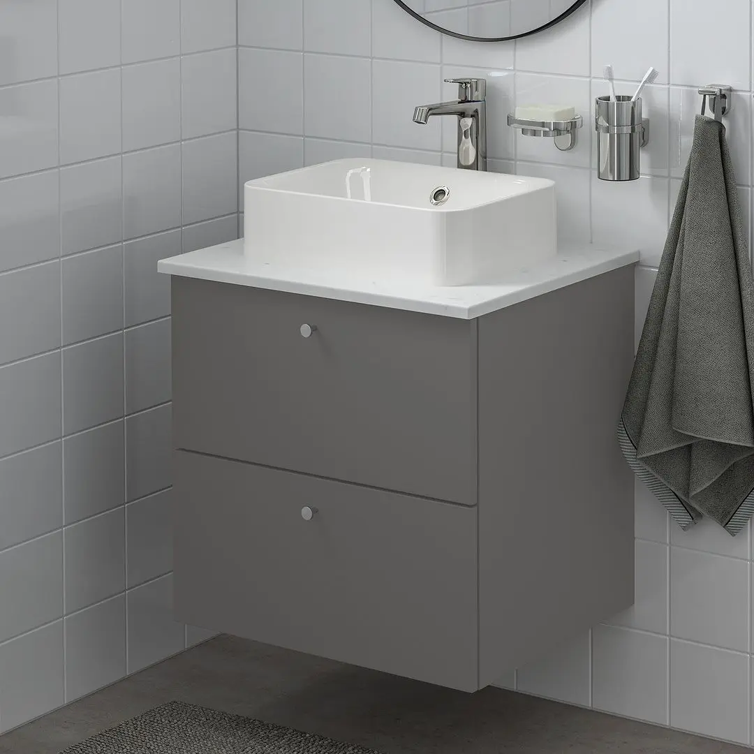 Набор тумбы с раковиной Ikea Godmorgon/Tolken/Horvik раковина 45x45/смеситель 62x49x72 (Гилбурен Темно-серый/Под Мрамор) - 5
