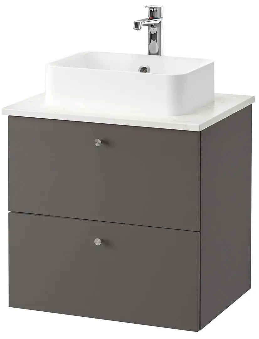 Набор тумбы с раковиной Ikea Godmorgon/Tolken/Horvik раковина 45x45/смеситель 62x49x72 (Гилбурен Темно-серый/Под Мрамор)
