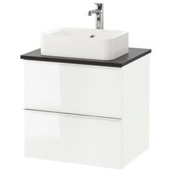Набор тумбы с раковиной Ikea Godmorgon/Tolken/Horvik раковина 45x45/смеситель 62x49x72 (Глянцевый Белый/Антрацит)