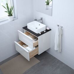 Набор тумбы с раковиной Ikea Godmorgon/Tolken/Horvik раковина 45x45/смеситель 62x49x72 (Глянцевый Белый/Антрацит) Thumb