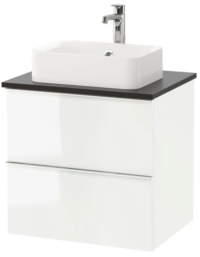 Набор тумбы с раковиной Ikea Godmorgon/Tolken/Horvik раковина 45x45/смеситель 62x49x72 (Глянцевый Белый/Антрацит)