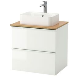 Набор тумбы с раковиной Ikea Godmorgon/Tolken/Horvik раковина 45x45/смеситель 62x49x72 (Глянцевый Белый/Бамбук)