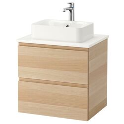 Набор тумбы с раковиной Ikea Godmorgon/Tolken/Horvik раковина 45x45/смеситель 62x49x72 (Под Беленый Дуб/Белый)