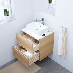 Набор тумбы с раковиной Ikea Godmorgon/Tolken/Horvik раковина 45x45/смеситель 62x49x72 (Под Беленый Дуб/Белый) Thumb