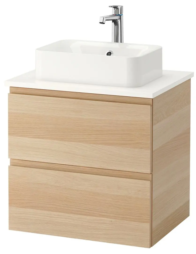 Набор тумбы с раковиной Ikea Godmorgon/Tolken/Horvik раковина 45x45/смеситель 62x49x72 (Под Беленый Дуб/Белый)