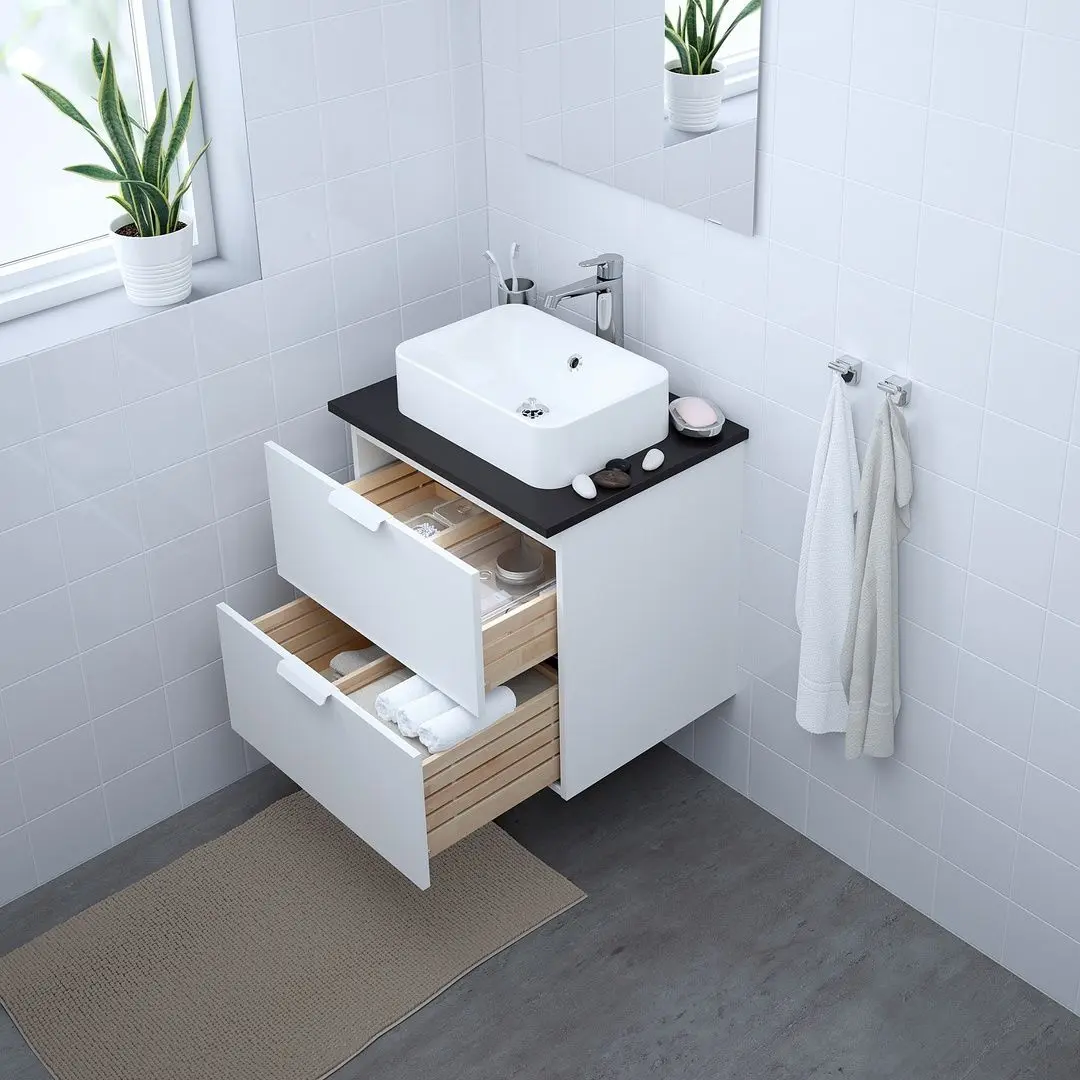 Набор тумбы с раковиной Ikea Godmorgon/Tolken/Horvik раковина 45x45/смеситель 62x49x72 (Под Коричневый Мореный Ясень/Антрацит) - 5