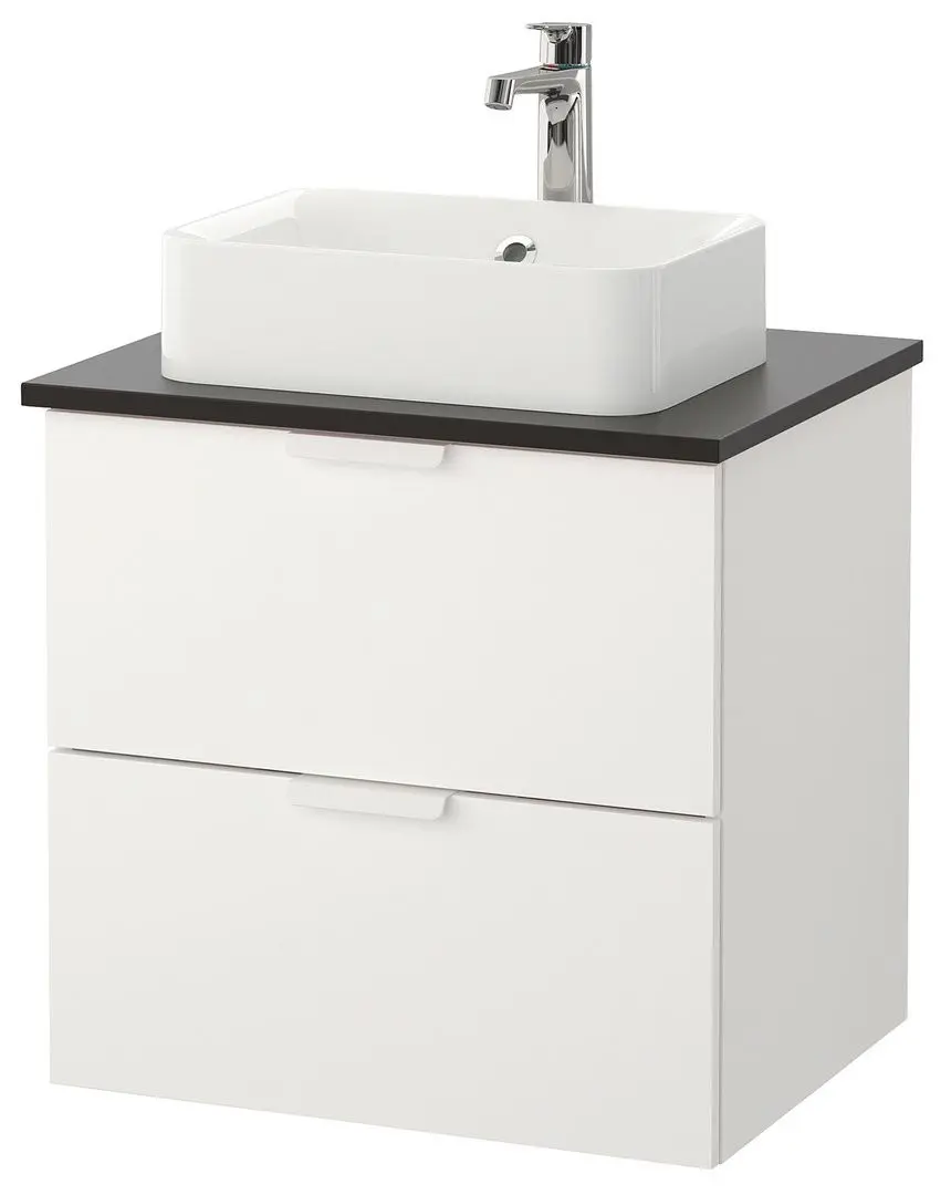 Набор тумбы с раковиной Ikea Godmorgon/Tolken/Horvik раковина 45x45/смеситель 62x49x72 (Под Коричневый Мореный Ясень/Антрацит)