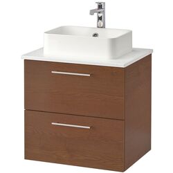 Набор тумбы с раковиной Ikea Godmorgon/Tolken/Horvik раковина 45x45/смеситель 62x49x72 (Под Коричневый Мореный Ясень/Под Мрамор)