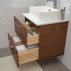 Набор тумбы с раковиной Ikea Godmorgon/Tolken/Horvik раковина 45x45/смеситель 62x49x72 (Под Коричневый Мореный Ясень/Под Мрамор) Thumb