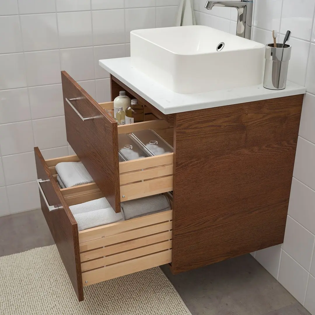 Набор тумбы с раковиной Ikea Godmorgon/Tolken/Horvik раковина 45x45/смеситель 62x49x72 (Под Коричневый Мореный Ясень/Под Мрамор) - 4