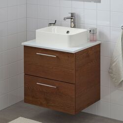 Набор тумбы с раковиной Ikea Godmorgon/Tolken/Horvik раковина 45x45/смеситель 62x49x72 (Под Коричневый Мореный Ясень/Под Мрамор) Thumb