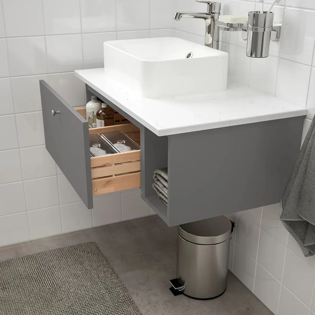 Набор тумбы с раковиной Ikea Godmorgon/Tolken/Horvik раковина 45x45/смеситель 82x49x43 (Гилбурен Темно-серый/Под Мрамор) - 5