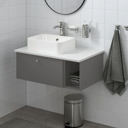 Набор тумбы с раковиной Ikea Godmorgon/Tolken/Horvik раковина 45x45/смеситель 82x49x43 (Гилбурен Темно-серый/Под Мрамор) Thumb