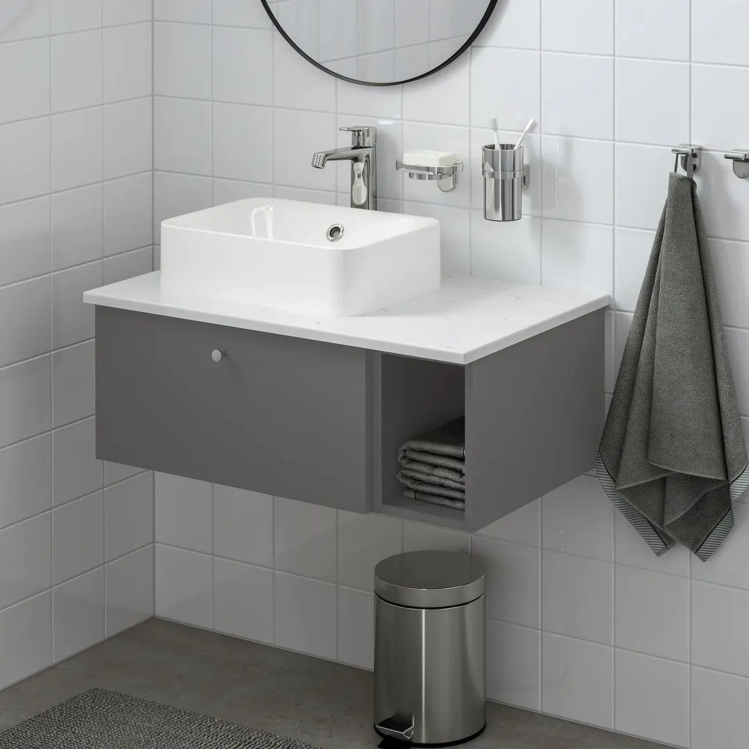 Набор тумбы с раковиной Ikea Godmorgon/Tolken/Horvik раковина 45x45/смеситель 82x49x43 (Гилбурен Темно-серый/Под Мрамор) - 6