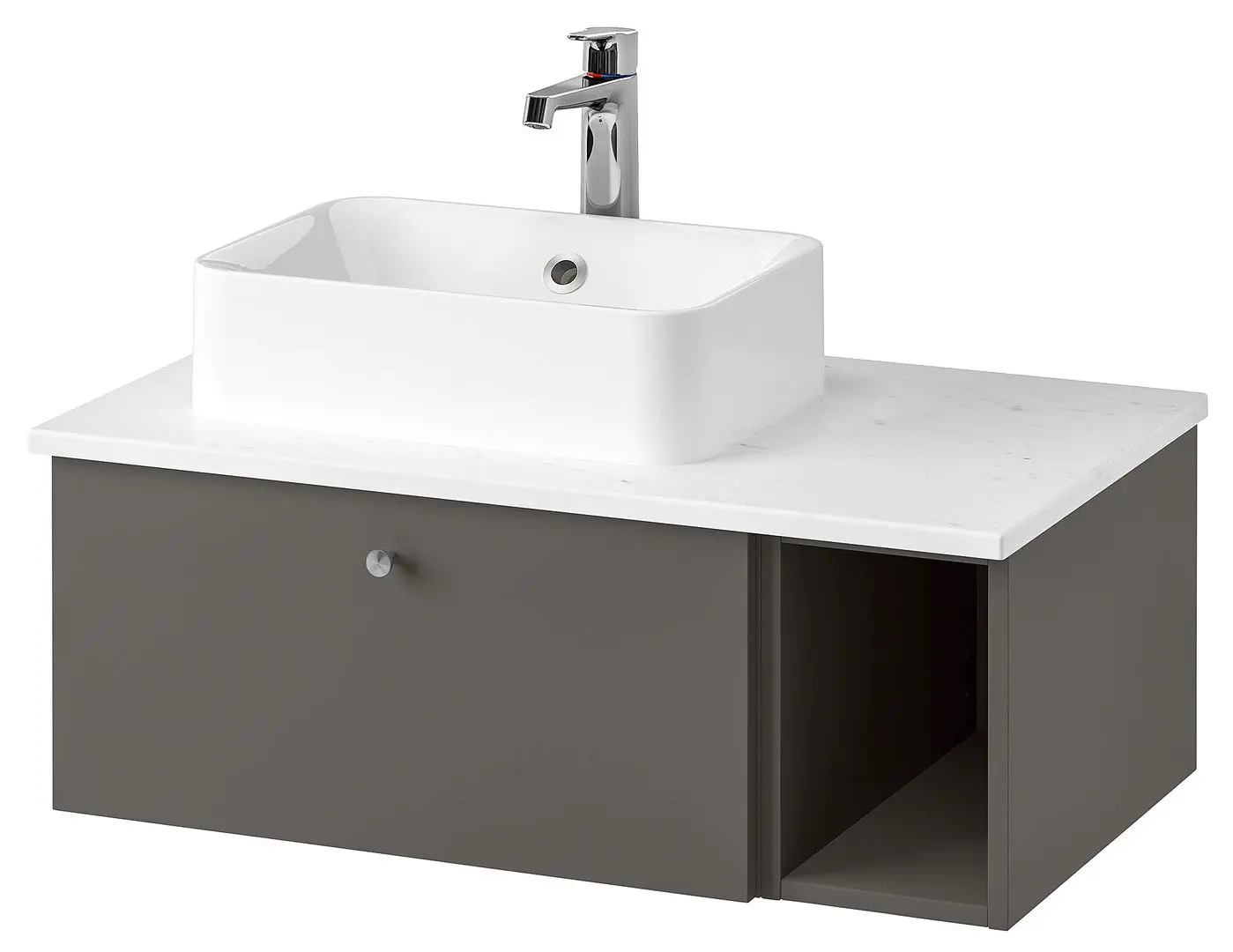 Набор тумбы с раковиной Ikea Godmorgon/Tolken/Horvik раковина 45x45/смеситель 82x49x43 (Гилбурен Темно-серый/Под Мрамор)