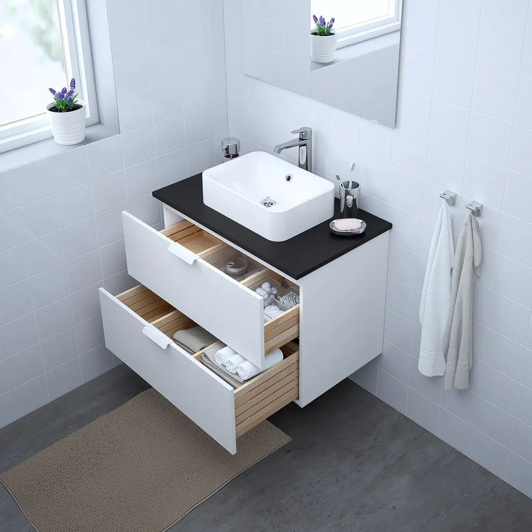 Набор тумбы с раковиной Ikea Godmorgon/Tolken/Horvik раковина 45x45/смеситель 82x49x72 (Белый/Антрацит) - 7