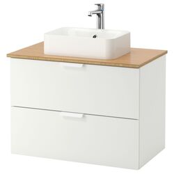 Набор тумбы с раковиной Ikea Godmorgon/Tolken/Horvik раковина 45x45/смеситель 82x49x72 (Белый/Бамбук)