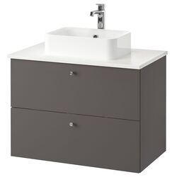 Набор тумбы с раковиной Ikea Godmorgon/Tolken/Horvik раковина 45x45/смеситель 82x49x72 (Гилбурен Темно-серый/Под Мрамор)