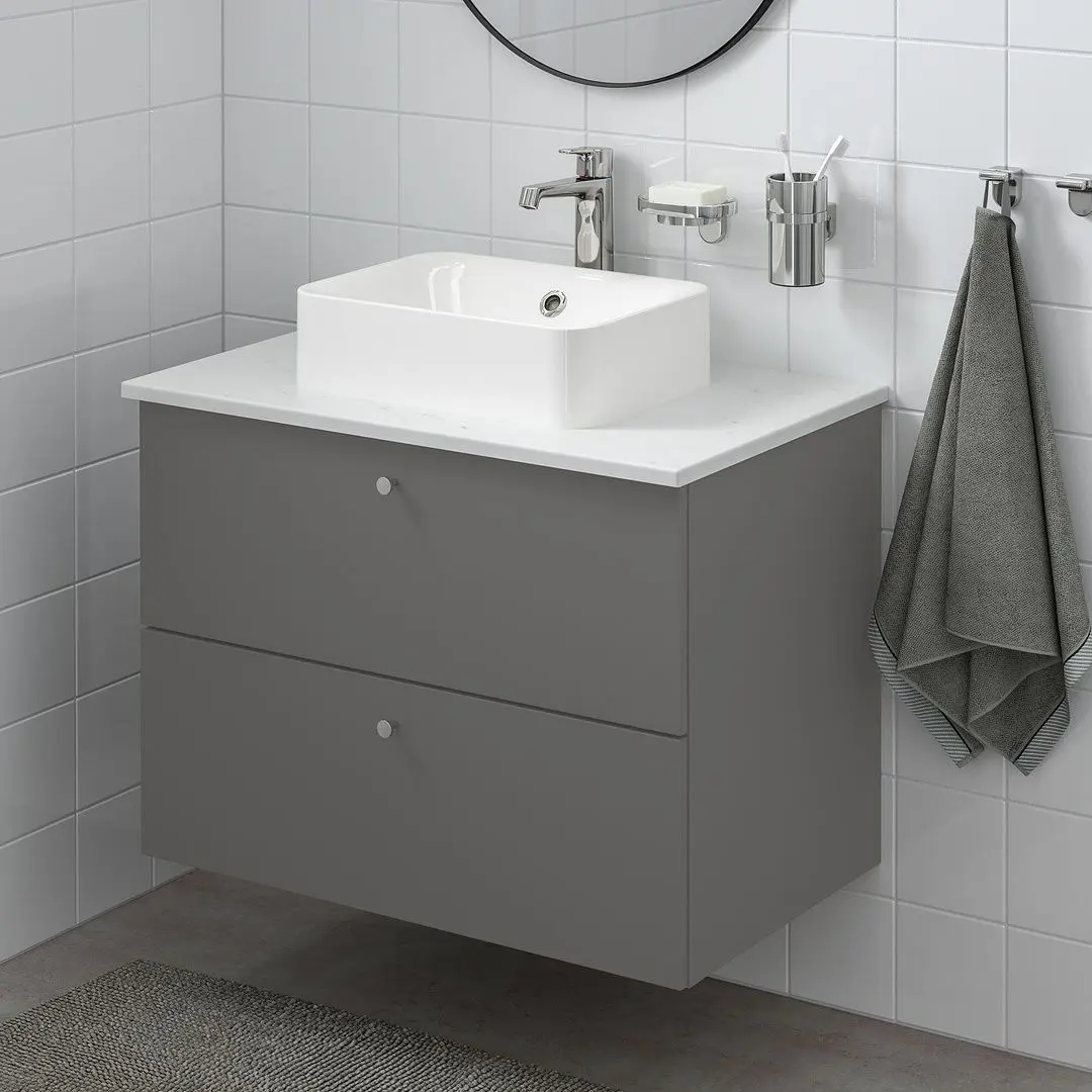 Набор тумбы с раковиной Ikea Godmorgon/Tolken/Horvik раковина 45x45/смеситель 82x49x72 (Гилбурен Темно-серый/Под Мрамор) - 5