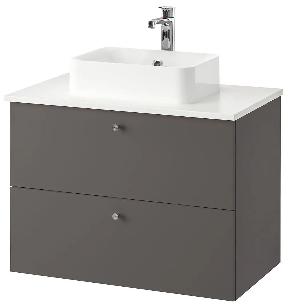 Набор тумбы с раковиной Ikea Godmorgon/Tolken/Horvik раковина 45x45/смеситель 82x49x72 (Гилбурен Темно-серый/Под Мрамор)
