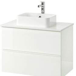 Набор тумбы с раковиной Ikea Godmorgon/Tolken/Horvik раковина 45x45/смеситель 82x49x72 (Глянцевый Белый/Мрамор)