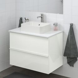 Набор тумбы с раковиной Ikea Godmorgon/Tolken/Horvik раковина 45x45/смеситель 82x49x72 (Глянцевый Белый/Мрамор) Thumb