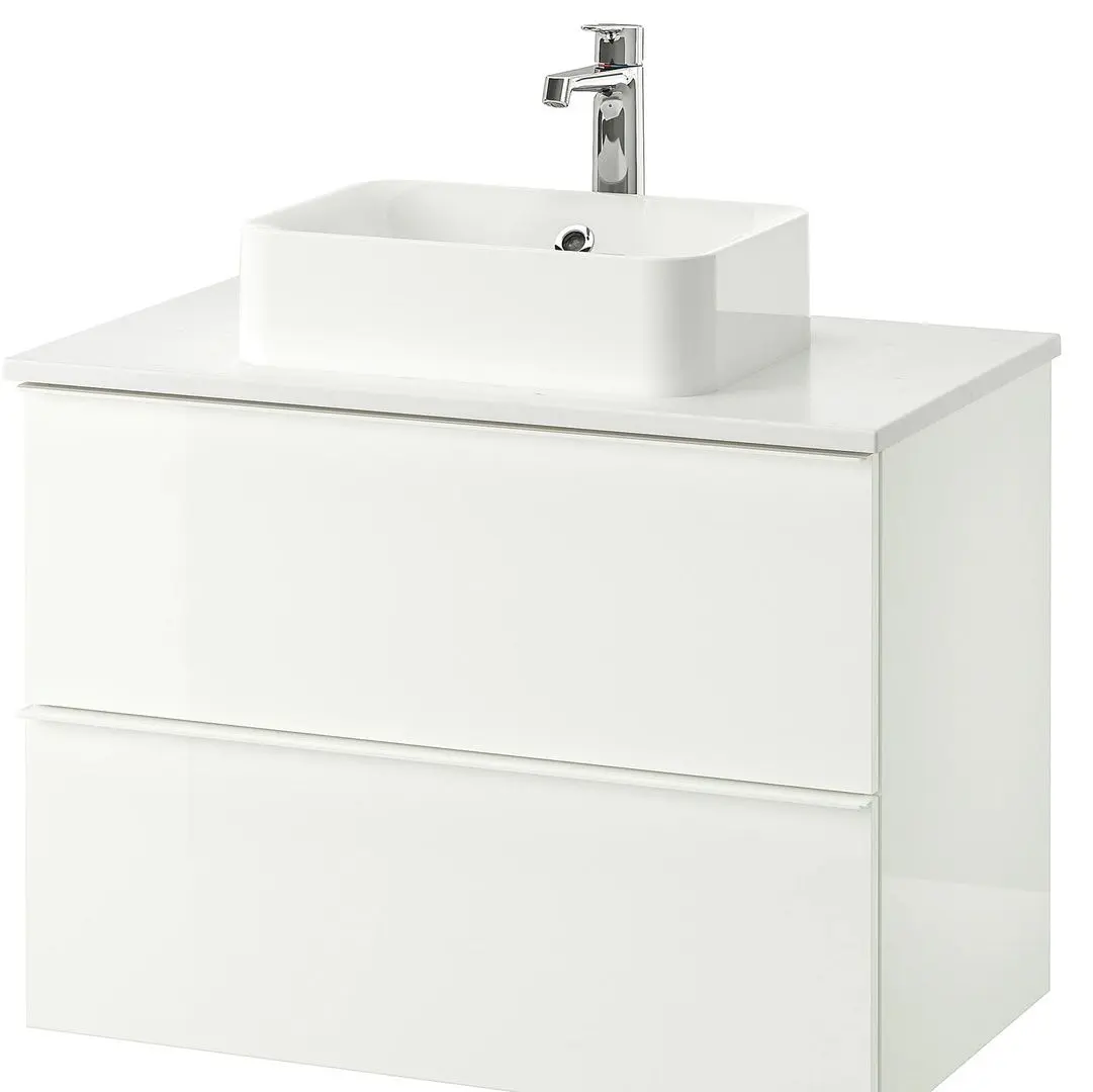 Набор тумбы с раковиной Ikea Godmorgon/Tolken/Horvik раковина 45x45/смеситель 82x49x72 (Глянцевый Белый/Мрамор)