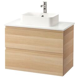 Набор тумбы с раковиной Ikea Godmorgon/Tolken/Horvik раковина 45x45/смеситель 82x49x72 (Под Беленый Дуб/Под Мрамор)