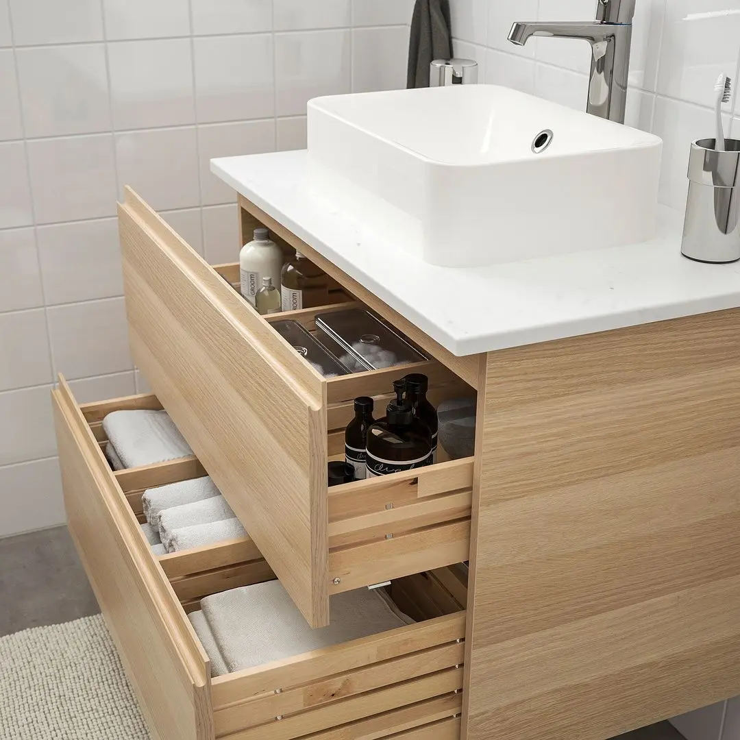 Набор тумбы с раковиной Ikea Godmorgon/Tolken/Horvik раковина 45x45/смеситель 82x49x72 (Под Беленый Дуб/Под Мрамор) - 4