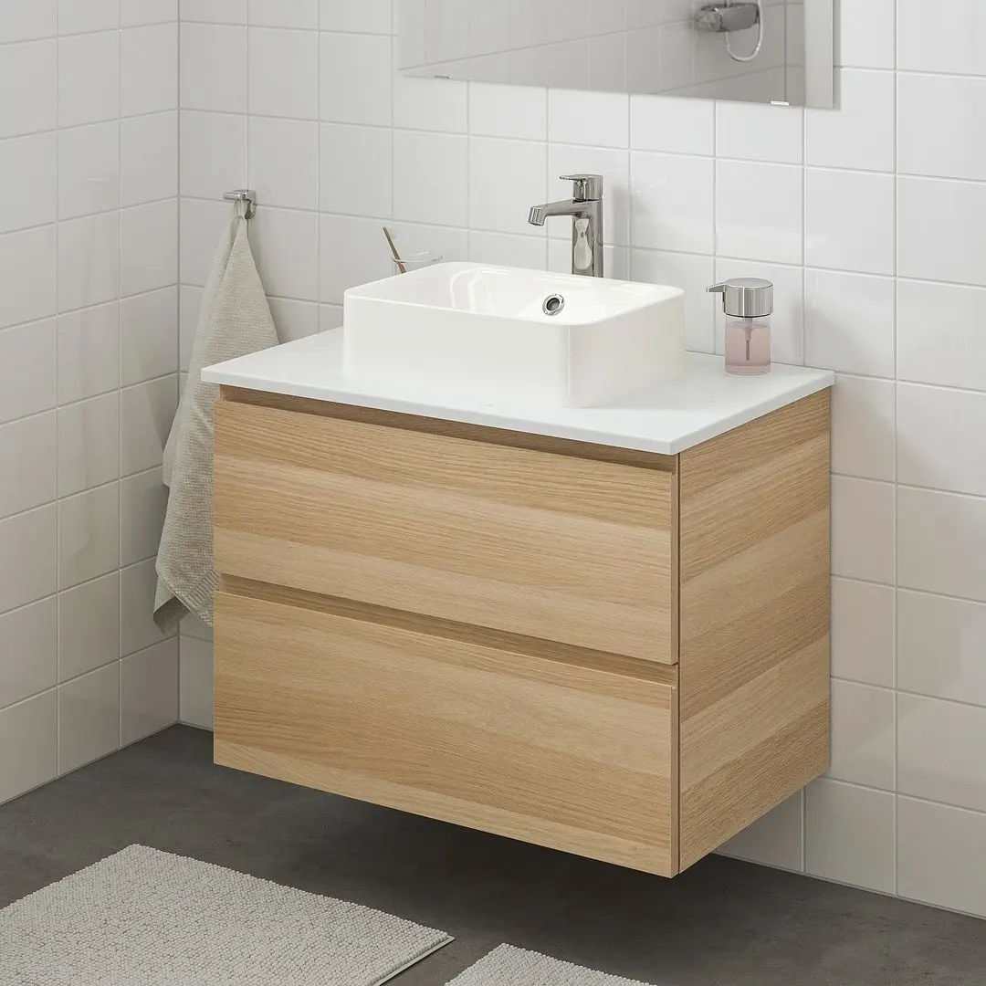 Набор тумбы с раковиной Ikea Godmorgon/Tolken/Horvik раковина 45x45/смеситель 82x49x72 (Под Беленый Дуб/Под Мрамор) - 5