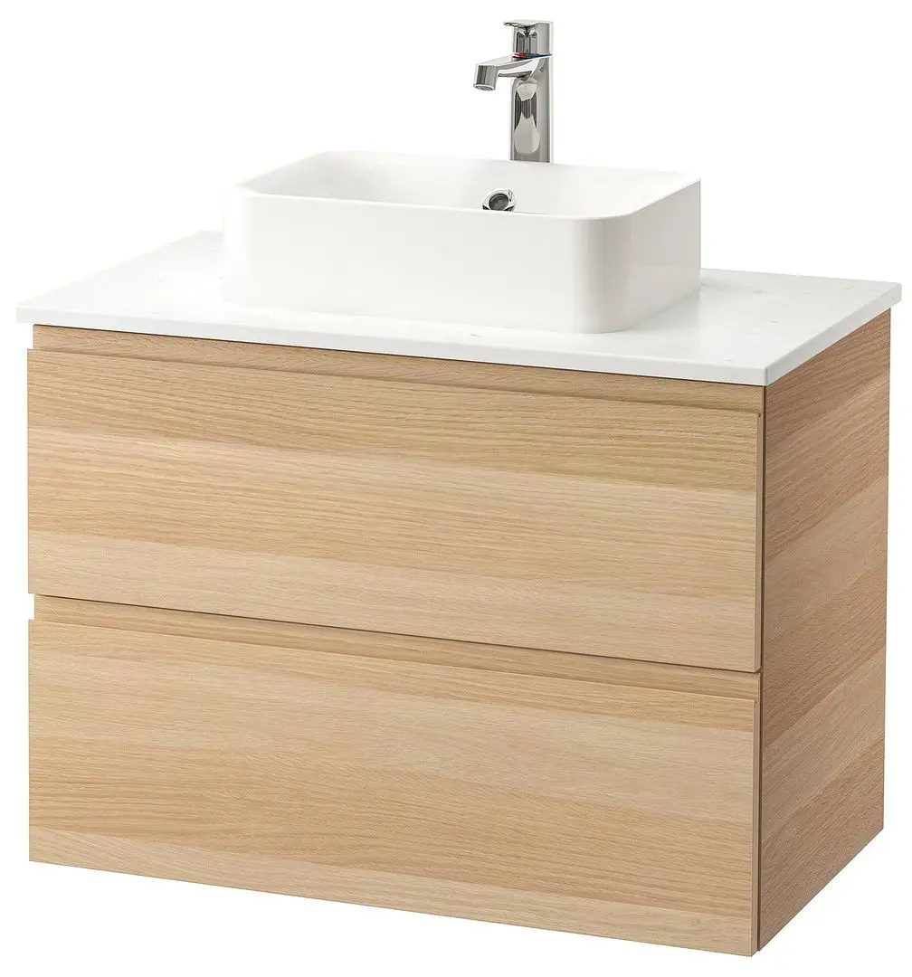 Набор тумбы с раковиной Ikea Godmorgon/Tolken/Horvik раковина 45x45/смеситель 82x49x72 (Под Беленый Дуб/Под Мрамор)
