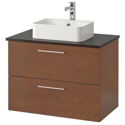 Набор тумбы с раковиной Ikea Godmorgon/Tolken/Horvik раковина 45x45/смеситель 82x49x72 (Под Коричневый Мореный Ясень/Антрацит)