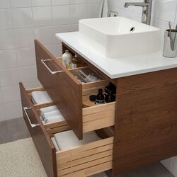 Набор тумбы с раковиной Ikea Godmorgon/Tolken/Horvik раковина 45x45/смеситель 82x49x72 (Под Коричневый Мореный Ясень/Под Мрамор) Thumb