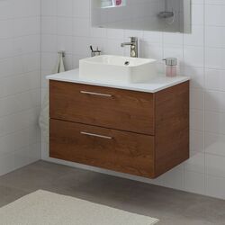 Набор тумбы с раковиной Ikea Godmorgon/Tolken/Horvik раковина 45x45/смеситель 82x49x72 (Под Коричневый Мореный Ясень/Под Мрамор) Thumb