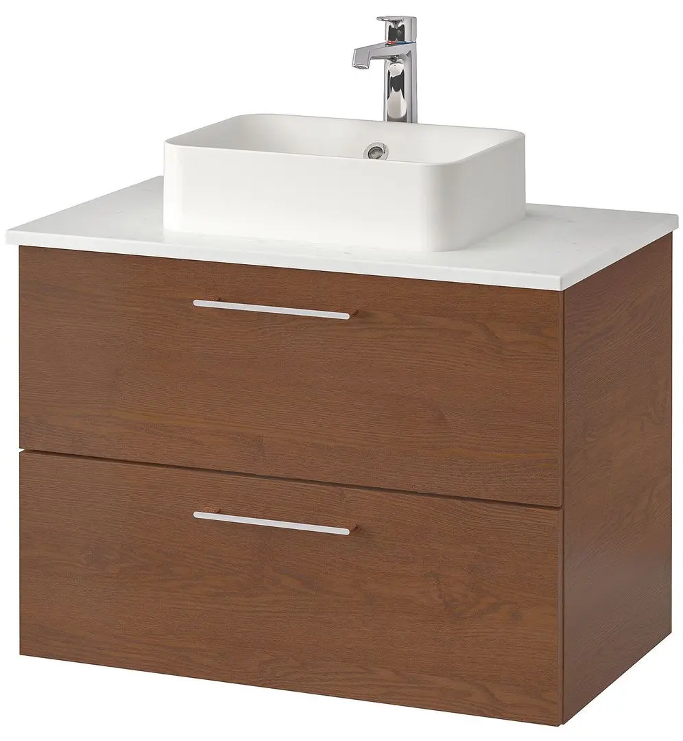 Набор тумбы с раковиной Ikea Godmorgon/Tolken/Horvik раковина 45x45/смеситель 82x49x72 (Под Коричневый Мореный Ясень/Под Мрамор)