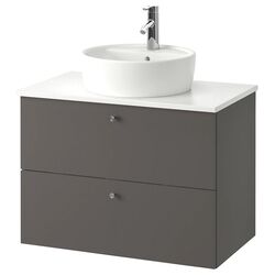 Набор тумбы с раковиной Ikea Godmorgon/Tolken/Horvik раковина 45x45/смеситель 82x49x74 (Гиллбурен Темно-серый/Под Мрамор)