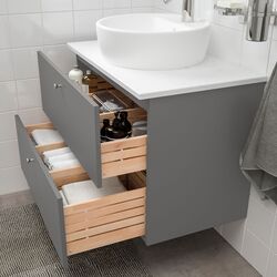 Набор тумбы с раковиной Ikea Godmorgon/Tolken/Horvik раковина 45x45/смеситель 82x49x74 (Гиллбурен Темно-серый/Под Мрамор) Thumb